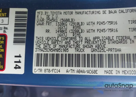 2017 Toyota Tacoma Sr5 V6 из США, поврежденный, VIN 3TMAZ5CN5HM051985